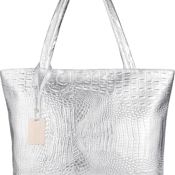 Women’s Crocodile Leather Tote Bag Large Shoulder Satchel Organizer - Picture 6 of 6